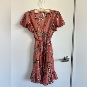 Coral-Pink Floral Print Dress